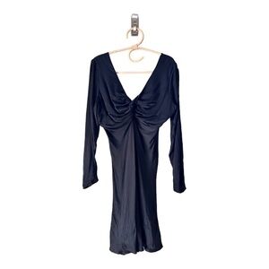 CHASER Black Double V Neckline Twisted Front Silky Cutout Sleeve Mini Dress